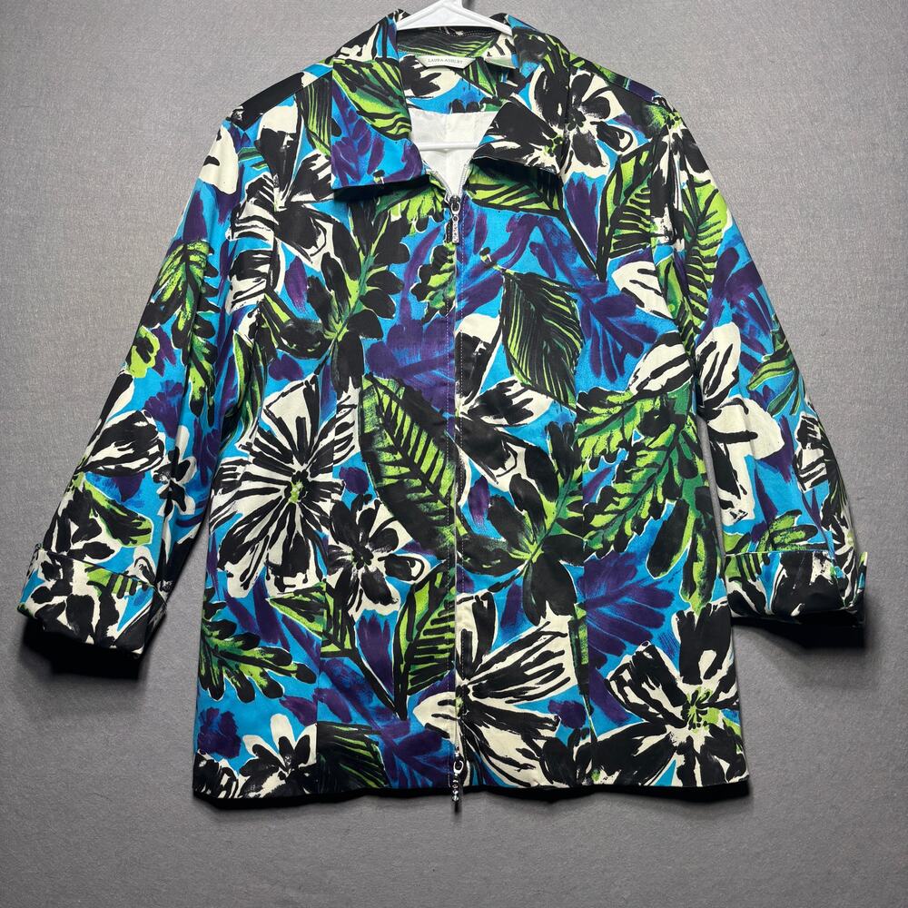 Laura Ashley Bold Floral Zip Jacket L Lightweight‎ Lined Retro Artsy Statement